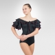 Flamenco & Latin dance leotard with self-tie-Black/Front off shoulder