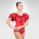 Flamenco & Latin dance leotard with self-tie-Red/Front