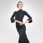 Flamenco Dance Leotard&Ruffle Godet Skirt Black
