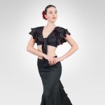 Latin Dance Crop Top with Contrast Stitching&Black Ruffle Godet Skirt