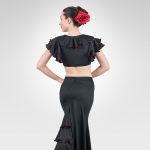 Latin Dance Crop Top with Contrast Stitching&Ruffle Godet Skirt Back